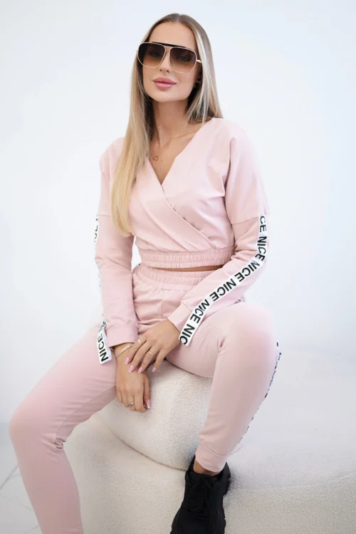 Komplet z ozdobnymi taśmami ciemno pudrowy róż